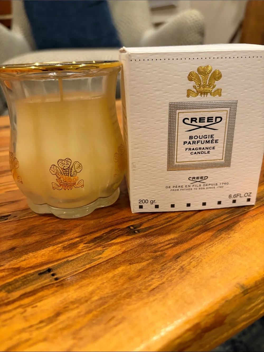 Creed Silver Mountain Water Candle with Signature Gold Trim and Emblem
